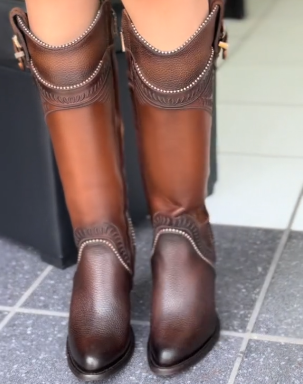 Studded over-the-knee leather boots