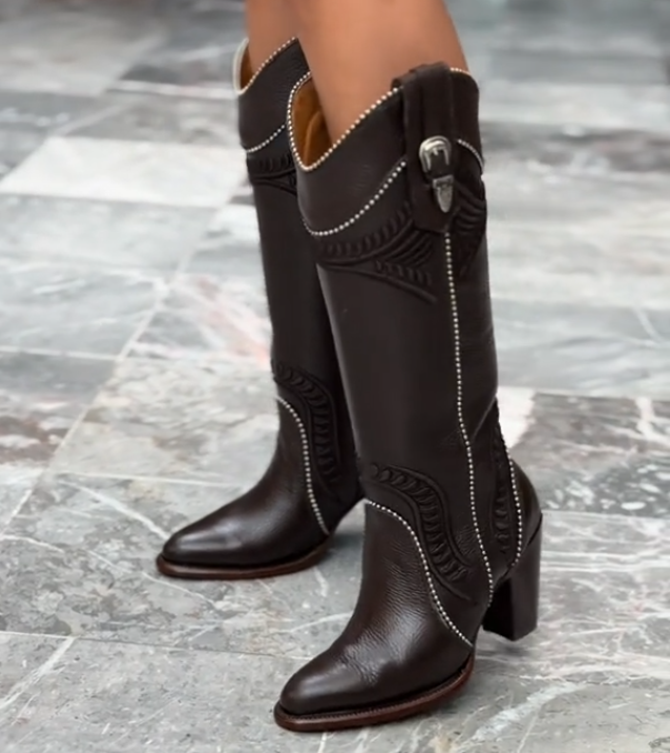 Studded over-the-knee leather boots