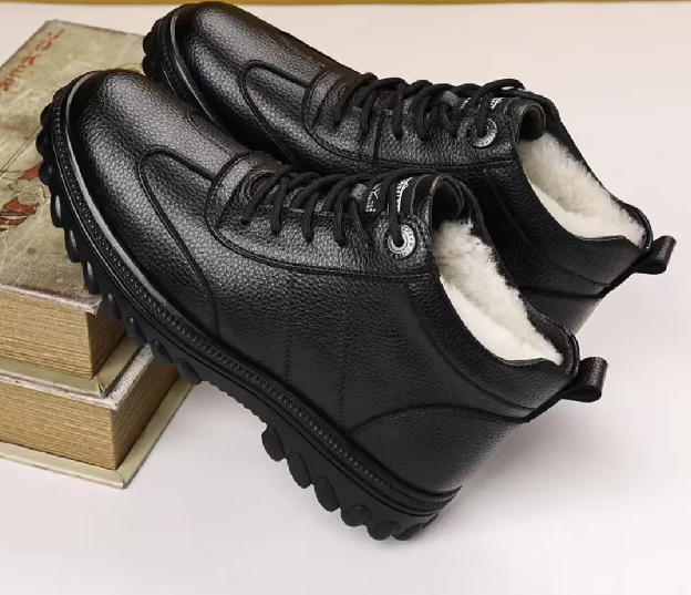 Fleece-lined and thickened men's leather shoes