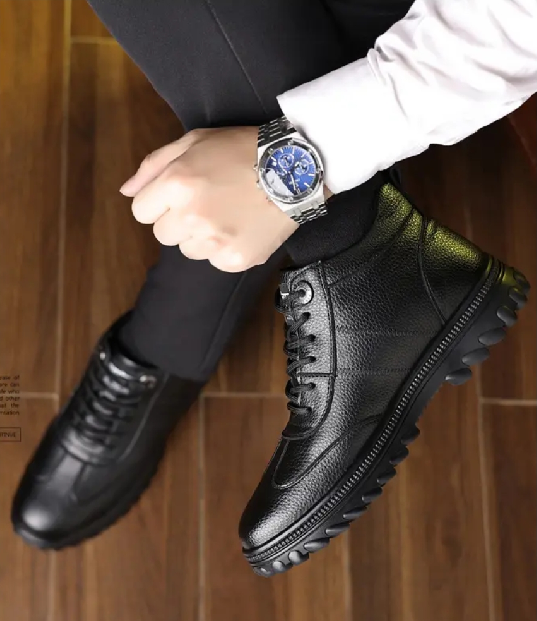 Fleece-lined and thickened men's leather shoes