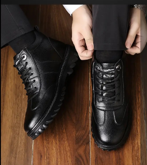 Fleece-lined and thickened men's leather shoes
