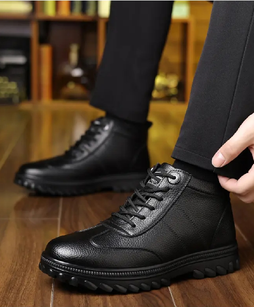 Fleece-lined and thickened men's leather shoes