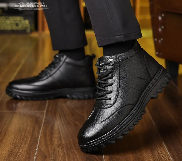 Fleece-lined and thickened men's leather shoes