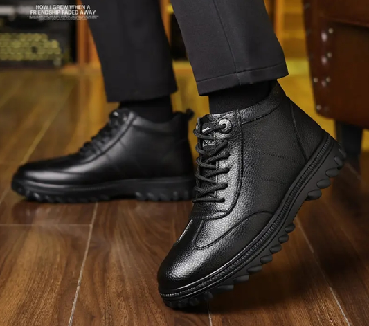 Fleece-lined and thickened men's leather shoes