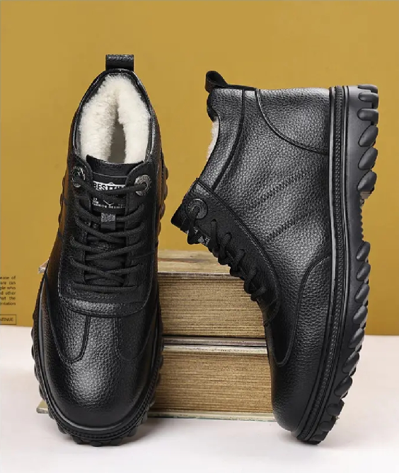 Fleece-lined and thickened men's leather shoes