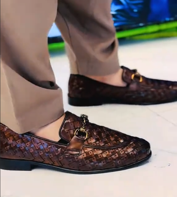 Hand-woven brown loafers