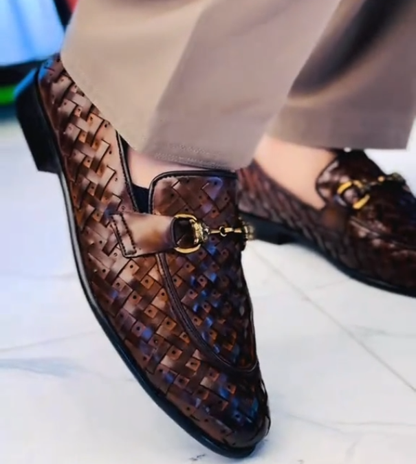 Hand-woven brown loafers