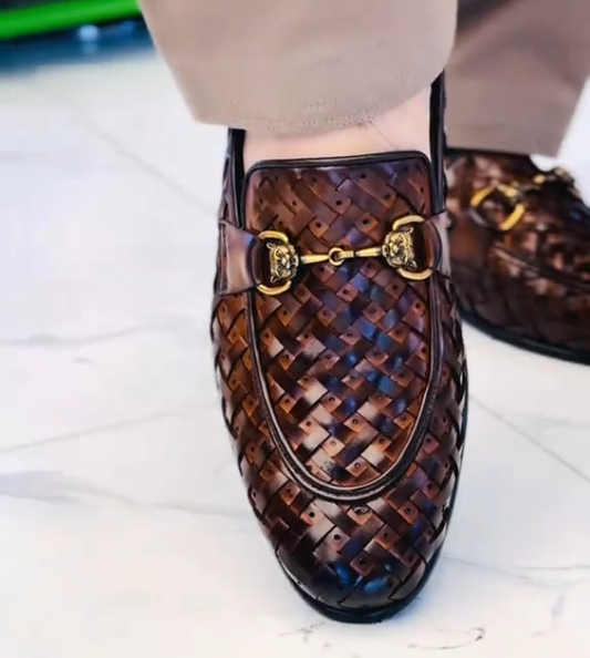 Hand-woven brown loafers