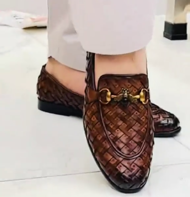 Woven bee loafers