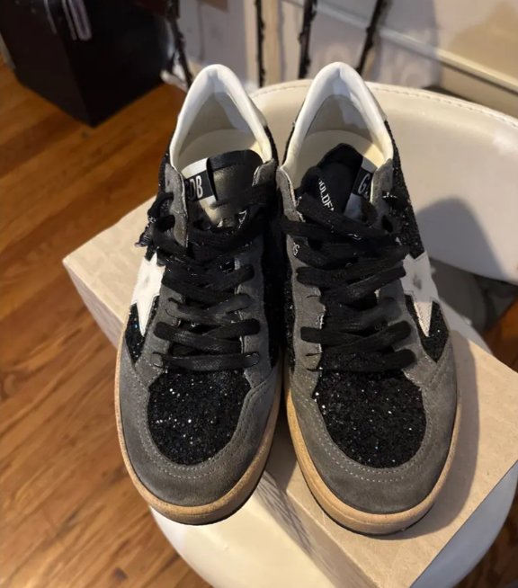 Italian Shiny Black Star Sneakers
