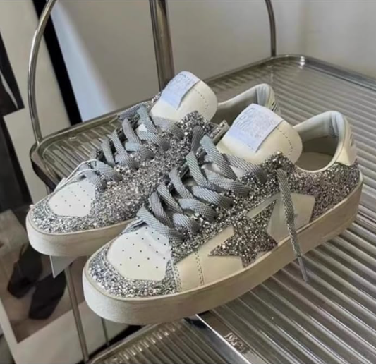 Italian Shiny Silver Star Sneakers