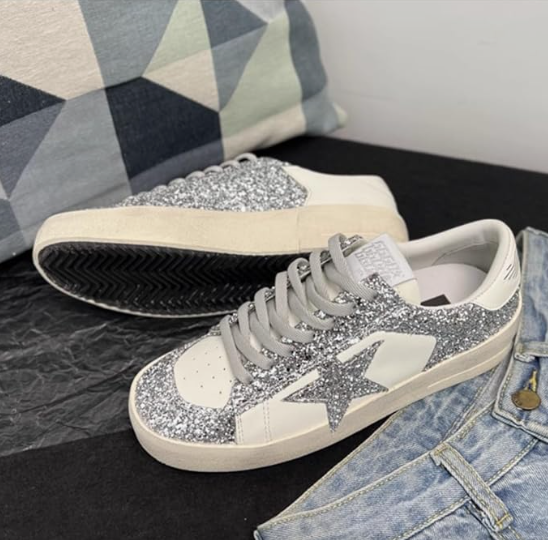 Italian Shiny Silver Star Sneakers