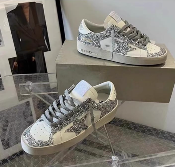 Italian Shiny Silver Star Sneakers