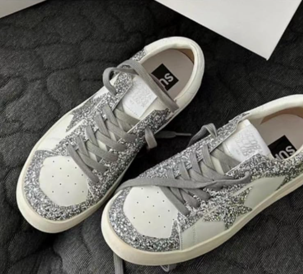 Italian Shiny Silver Star Sneakers