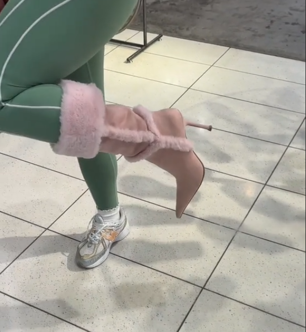 Cashmere high-heeled combination boots