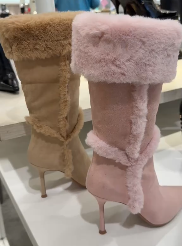 Cashmere high-heeled combination boots