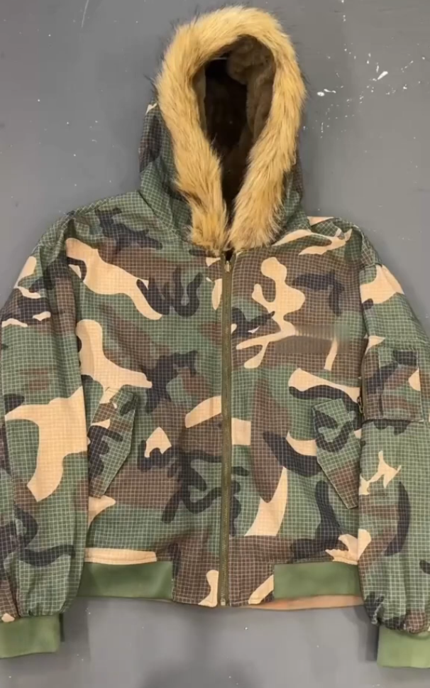 Camouflage fleece hooded men's jacket