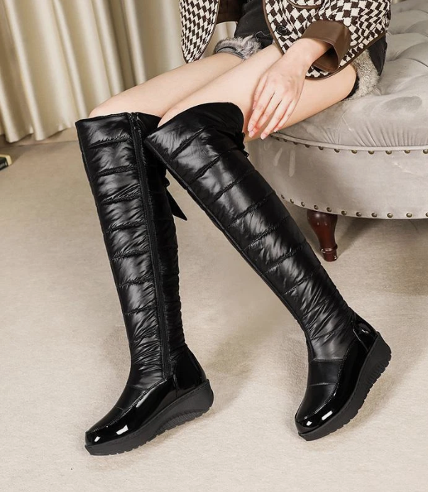 Winter warm plush bowknot over knee boot