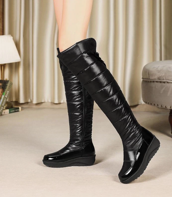 Winter warm plush bowknot over knee boot