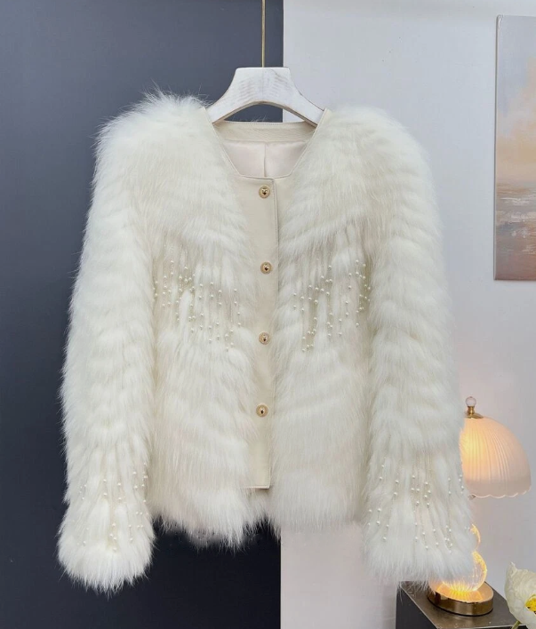 Pearl tassel fox fur coat