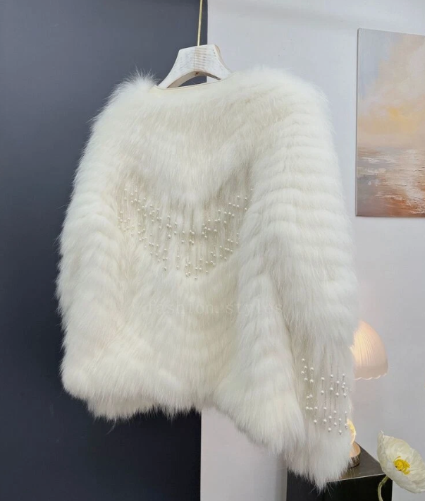 Pearl tassel fox fur coat