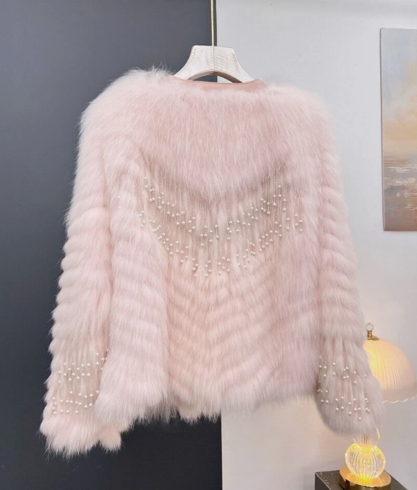 Pearl tassel fox fur coat