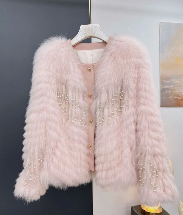 Pearl tassel fox fur coat