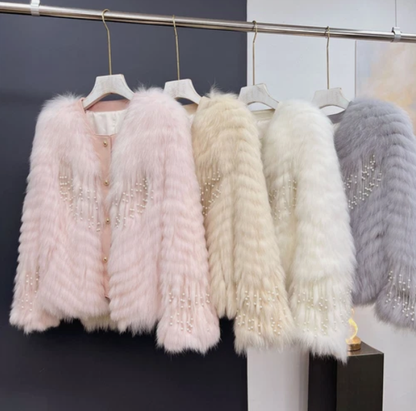Pearl tassel fox fur coat
