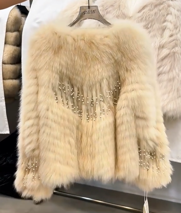 Pearl tassel fox fur coat