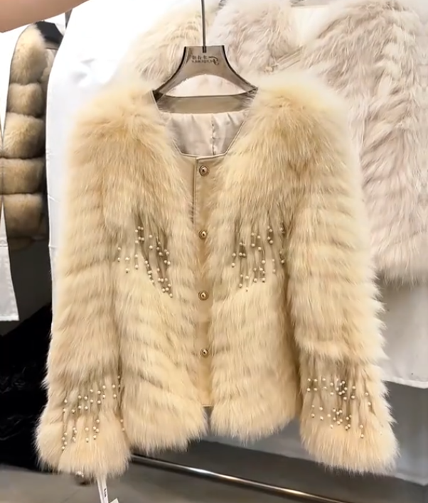 Pearl tassel fox fur coat