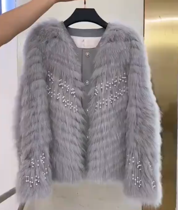 Pearl tassel fox fur coat