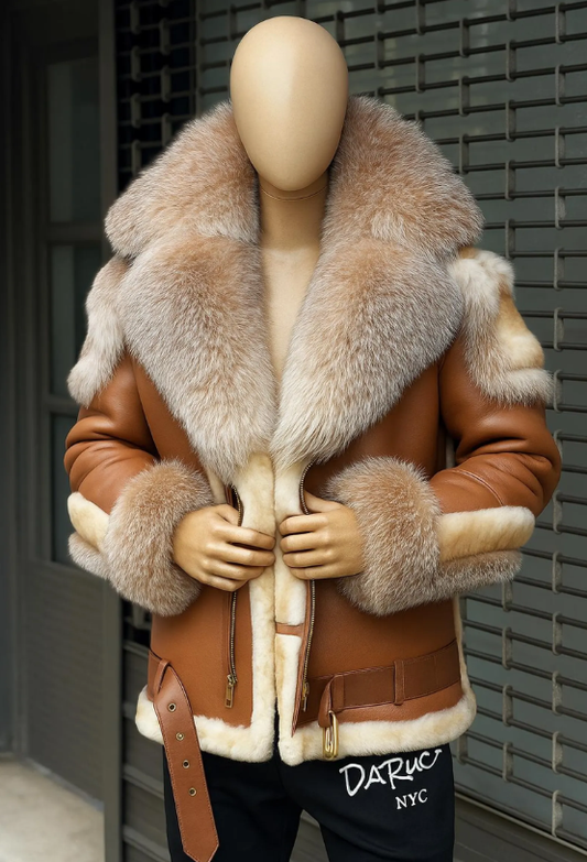 Men's lambskin jacket with fur collar