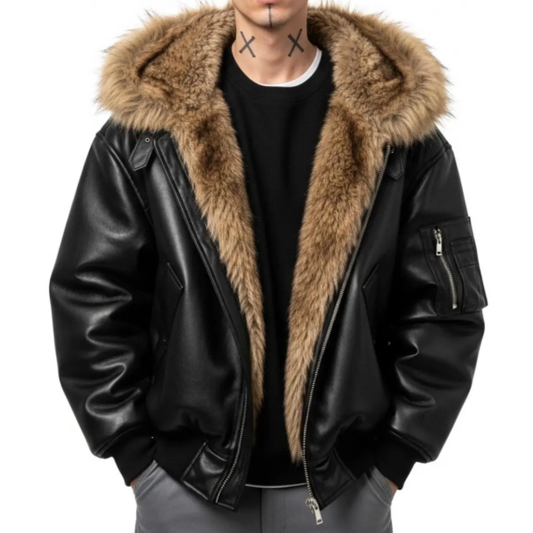 Luxury Black Leather Bomber Jacket