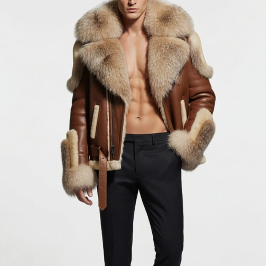 Luxury cashmere men's leather jacket