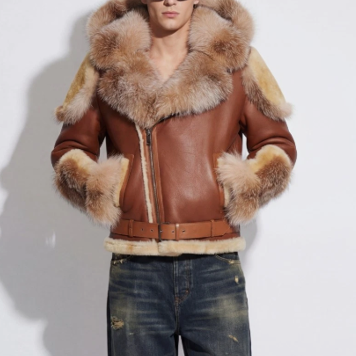 Luxury cashmere men's leather jacket