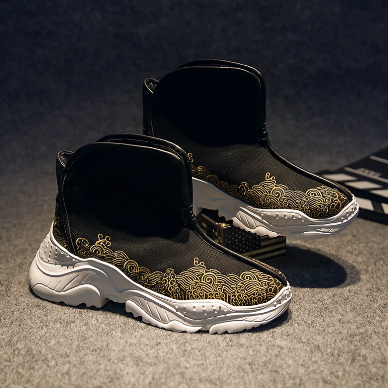 Vintage Gold Embroidered High Top Shoes