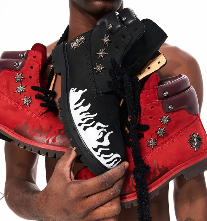 Flame Pattern Genuine Leather Combat Boots