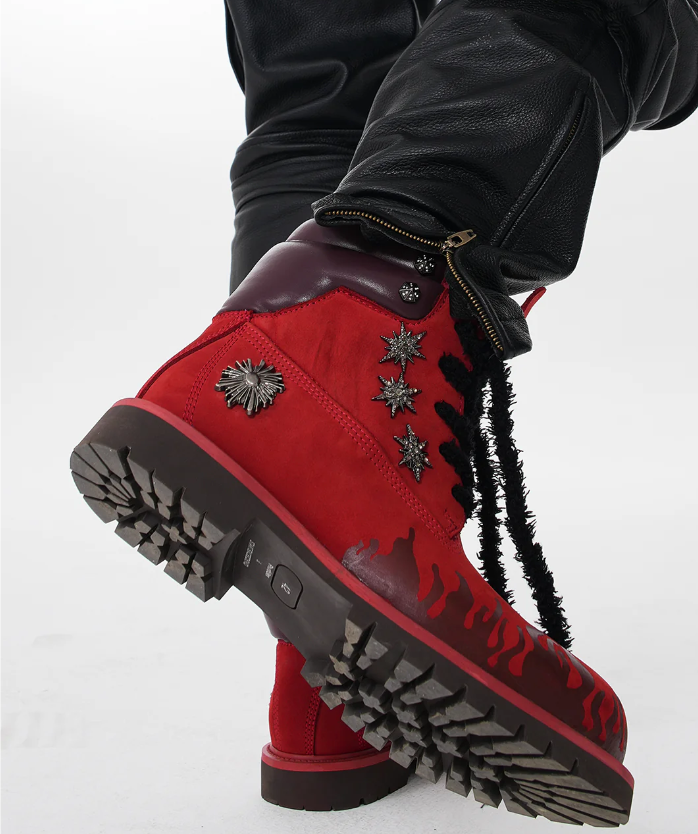 Flame Pattern Genuine Leather Combat Boots
