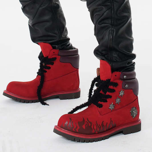 Flame Pattern Genuine Leather Combat Boots