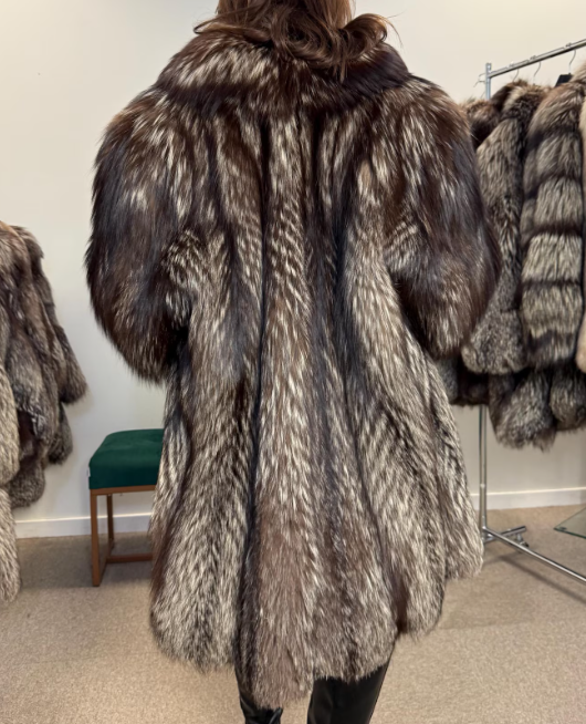 Fluffy Silver Fox Fur Coat
