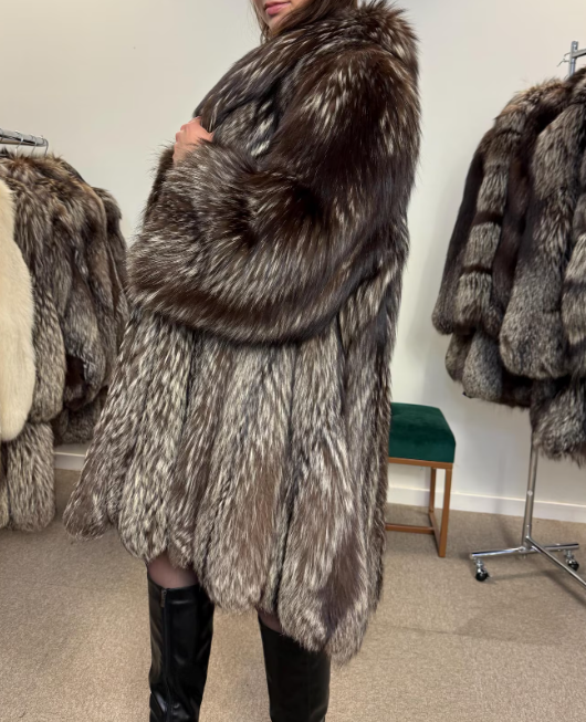 Fluffy Silver Fox Fur Coat