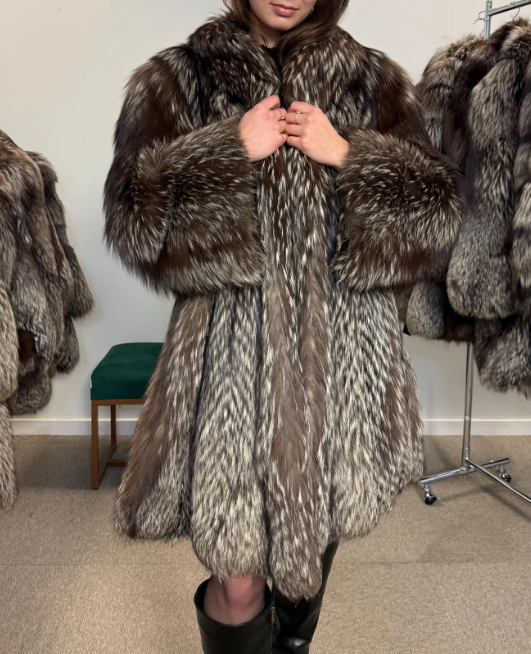 Fluffy Silver Fox Fur Coat