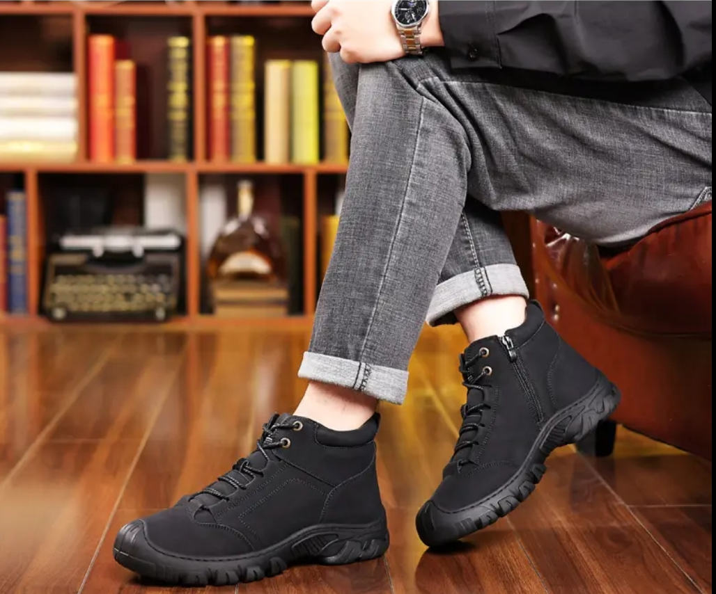 Men's fur-lined warm leather shoes