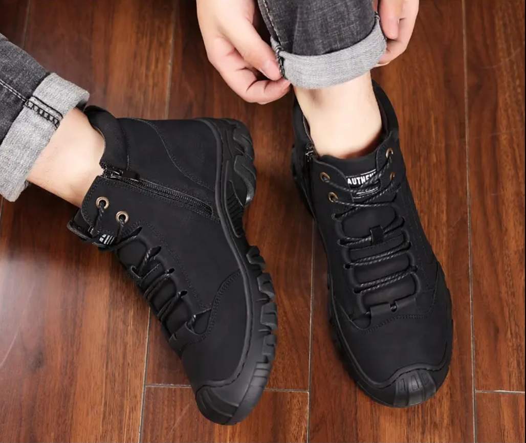 Men's fur-lined warm leather shoes