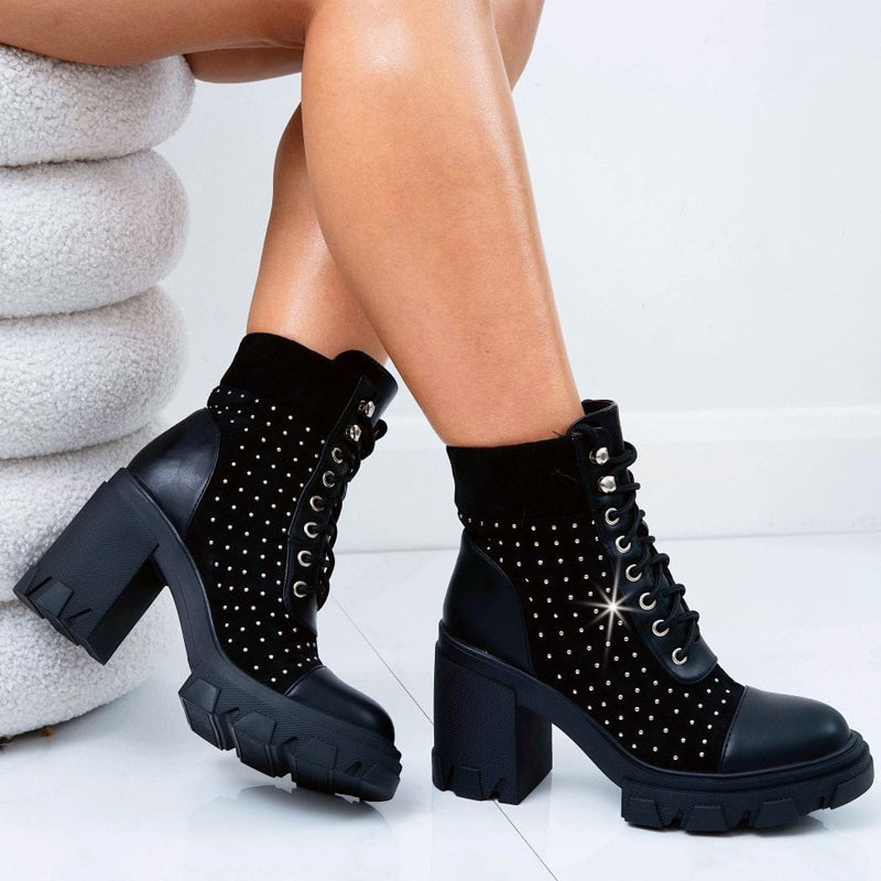 Sparkly Velvet Riot Stud Ankle Boots