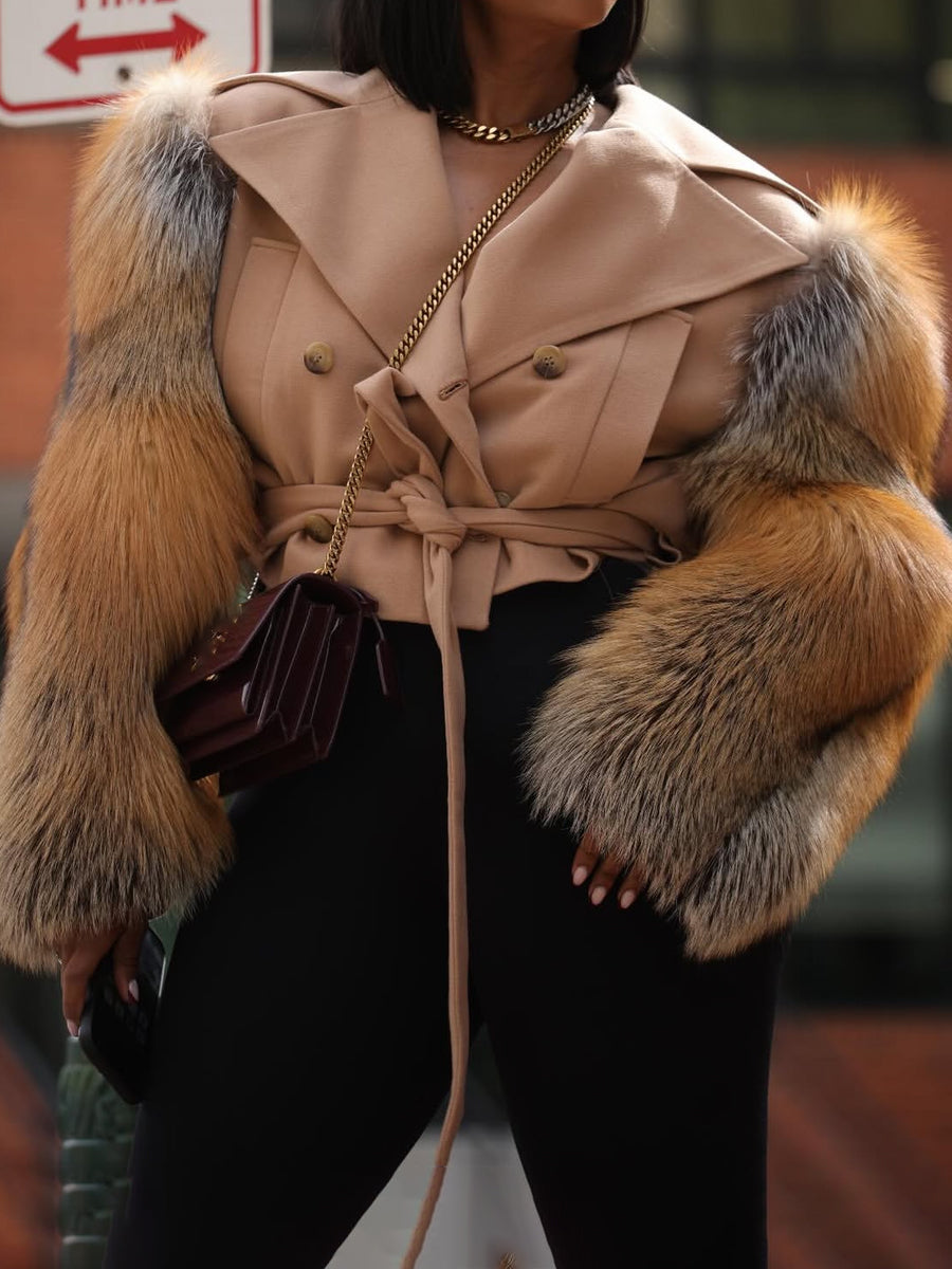 Faux Fur Patchwork Belted Crop Coat