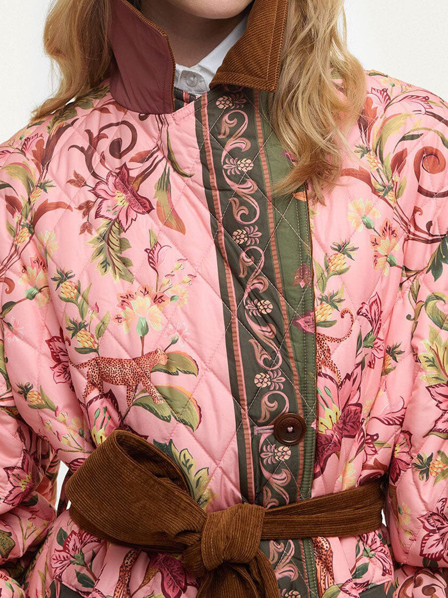 Printed Wide Lape Belted Long Coat