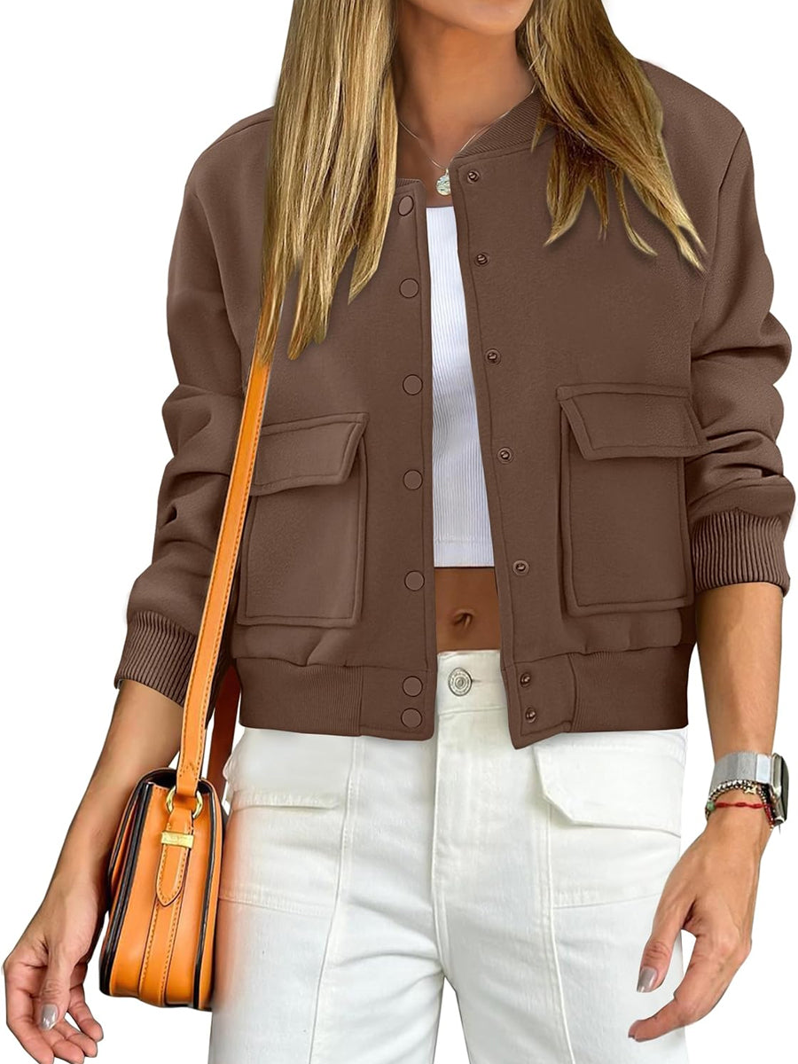 Fashion Thread Double Pocket Cropped Bomber Jacket
