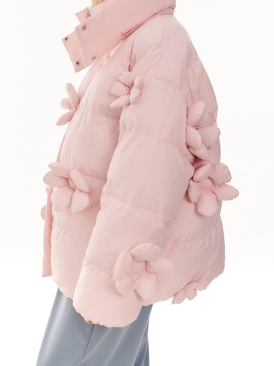 3D Flower Decorative Warm Coat