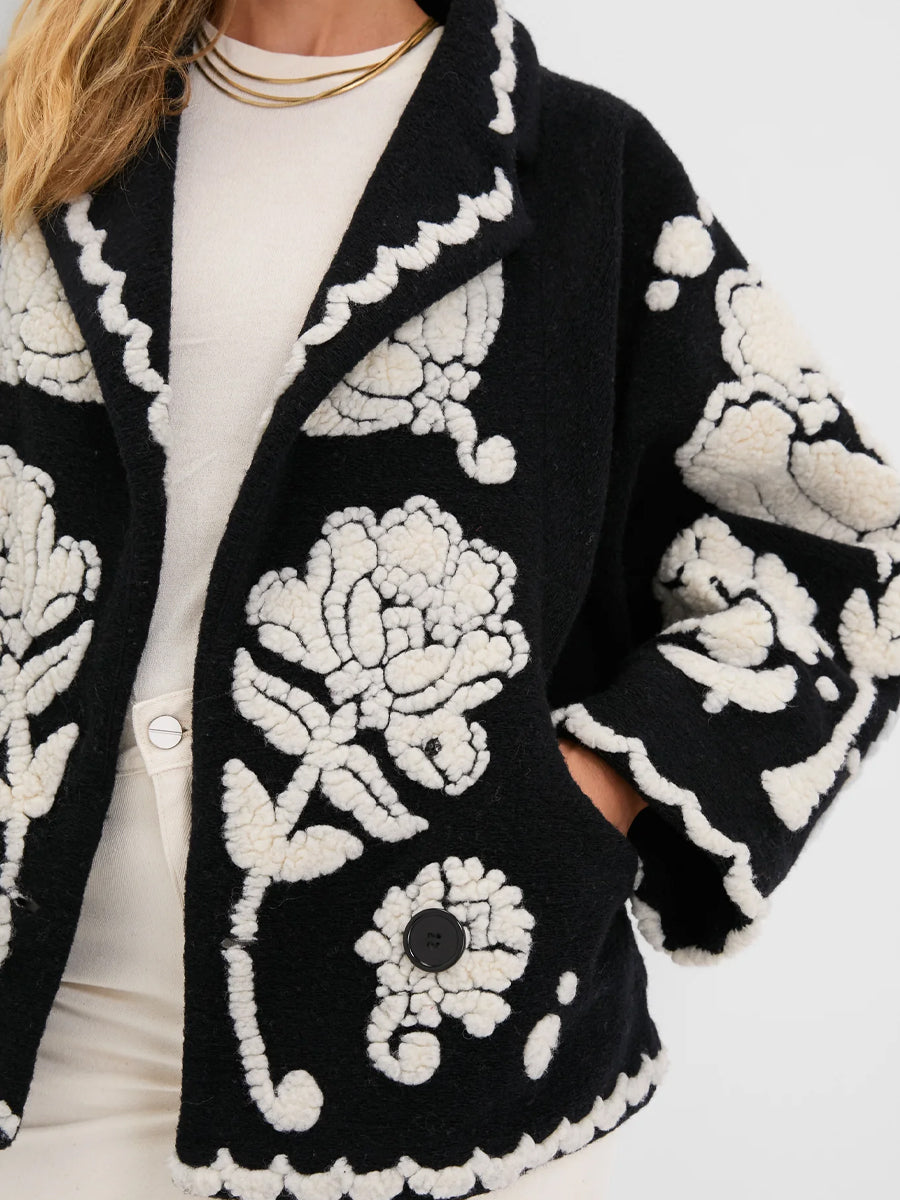 Shawl collar Floral Arabesque Fleece Coat